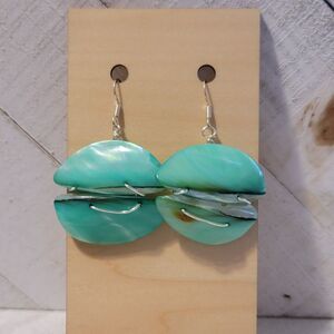 Upcycled Green Shell Dangle Earrings